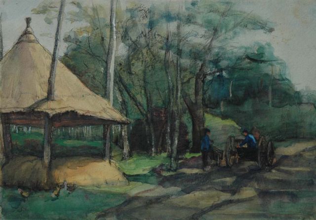 Louise Fritzlin | Farmers by a hay-stack, Aquarell auf Papier, 17,5 x 25,1 cm, signed l.l.
