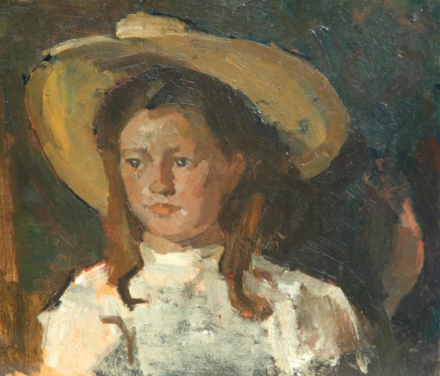 Louise Fritzlin | Fokeltje with yellow hat, Öl auf Holzfaser auf Holz, 31,7 x 36,7 cm, painted in 1908
