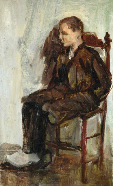 Fritzlin M.C.L.  | Sitzender Junge, Öl auf Holzfaser auf Holz 24,8 x 15,3 cm, zu datieren 1908