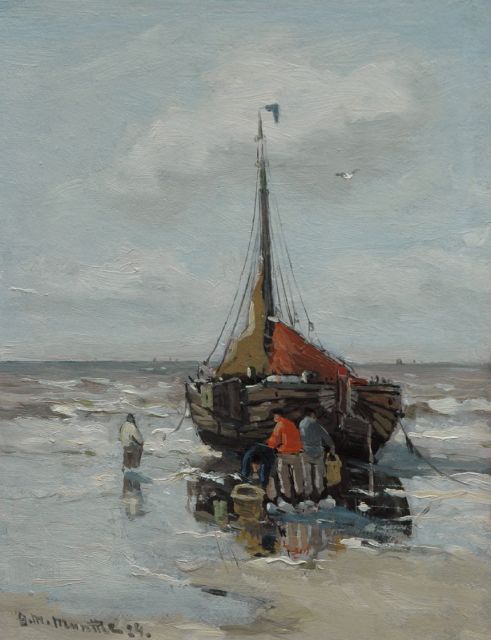 Morgenstjerne Munthe | Unloading the catch, Öl auf Malereifaser, 25,9 x 19,9 cm, signed l.l. und dated '24
