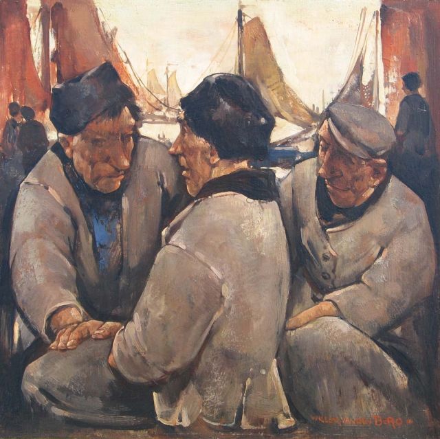 Willem van den Berg | Fishermen from Volendam, Öl auf Holz, 25,5 x 25,5 cm, signed l.r.