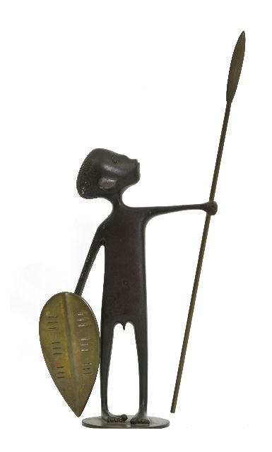 Werkstätte Hagenauer Wien   | Junger afrikanischer Krieger, Messing 23,7 x 11,0 cm, Unterzeichnet auf der Unterseite und zu datieren um 1930