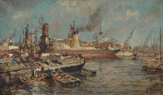 Joop Molenaar | The Rotterdam harbour, Öl auf Leinwand, 58,0 x 98,0 cm, signed l.r.