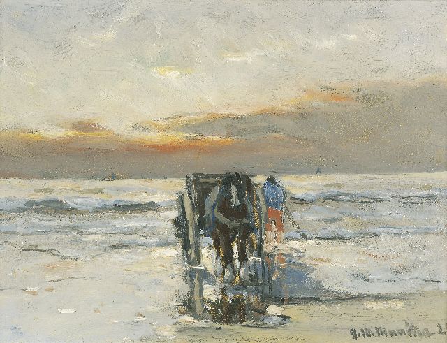 Morgenstjerne Munthe | Shell fishermen on the beach, Öl auf Malereifaser, 18,3 x 24,3 cm, signed l.r. und dated '21