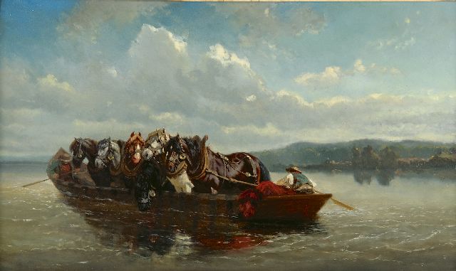 Wouter Verschuur jr. | The horse ferry, Öl auf Holz, 31,4 x 53,1 cm