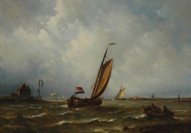 Nicolaas Martinus Wijdoogen | A Dutch sailing vessel putting out to sea, Öl auf Holz, 26,0 x 37,0 cm, signed l.l. und painted 1891