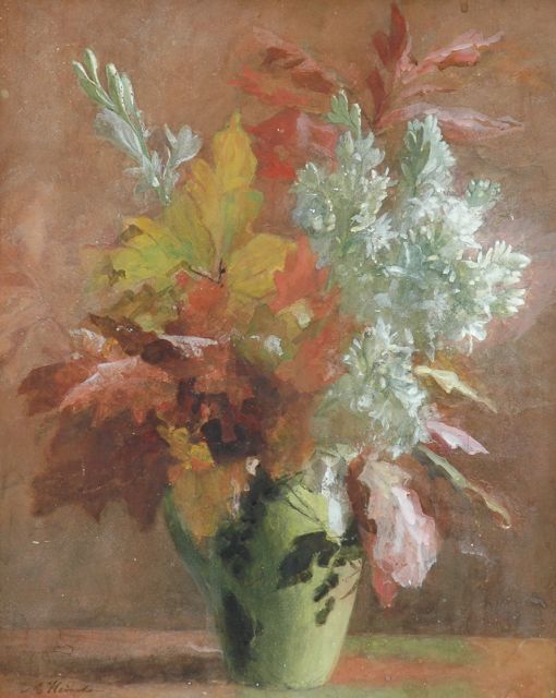 Marie Heineken | A bouquet of autumn flowers, Aquarell und Gouache auf Papier auf Holzfaserplatte, 66,0 x 52,7 cm, signed l.l.