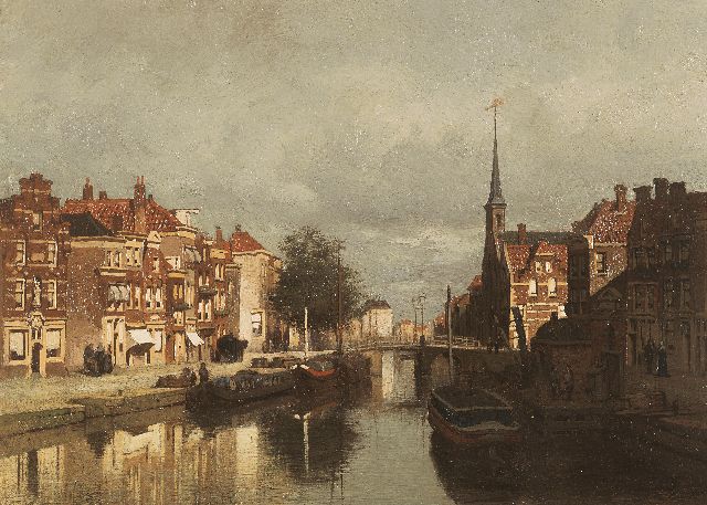 Karel Klinkenberg | A canal scene with the Lutherse Kerk on the Noordeinde, Delft, Öl auf Tafel, 19,9 x 27,0 cm, signed l.r.
