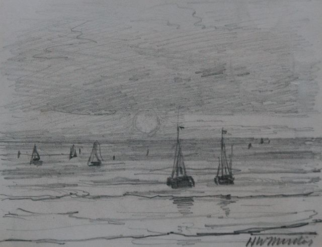 Hendrik Willem Mesdag | Fishing boats off the coast, Bleistift auf Papier, 8,7 x 11,2 cm, signed l.r.