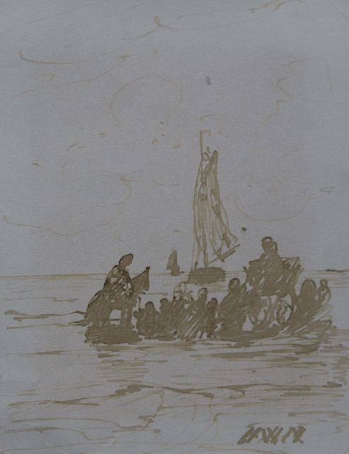 Hendrik Willem Mesdag | Awaiting the fleet, Feder in brauner Tinte auf Papier, 11,2 x 8,7 cm, signed l.r. with initials