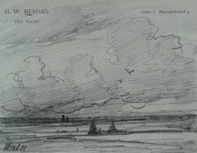 Hendrik Willem Mesdag | A beach at sunset, Bleistift auf Papier, 8,7 x 11,2 cm, signed l.l. with initials