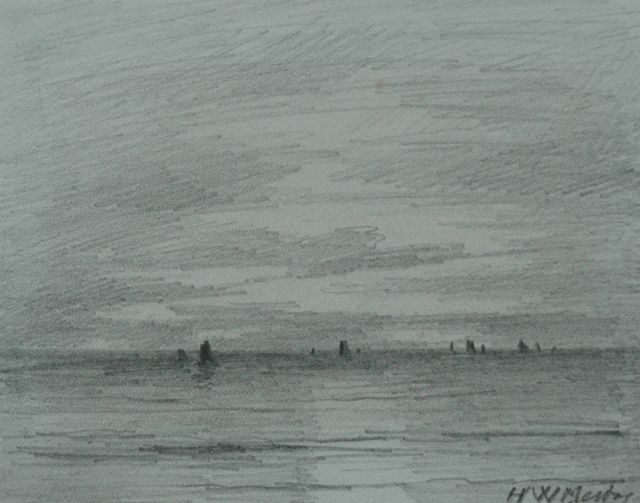 Hendrik Willem Mesdag | The sea near Scheveningen, Bleistift auf Papier, 8,7 x 11,2 cm, signed l.r. and on the reverse und dated 'Scheveningen 9 July 1892' on the reverse