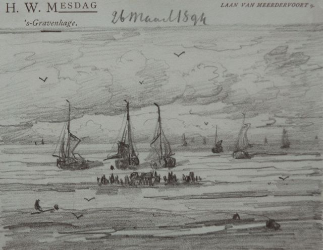 Mesdag H.W.  | The return of the fishing fleet, Bleistift auf Papier 11,3 x 14,5 cm, gedateerd 26 Maart 1894