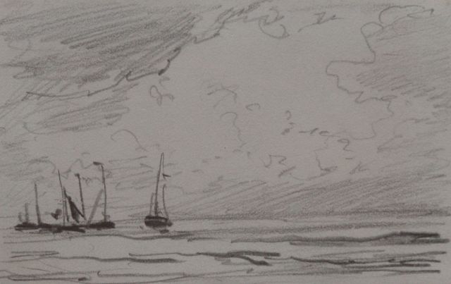 Hendrik Willem Mesdag | Barges sailing out, Bleistift auf Papier, 6,4 x 10,1 cm