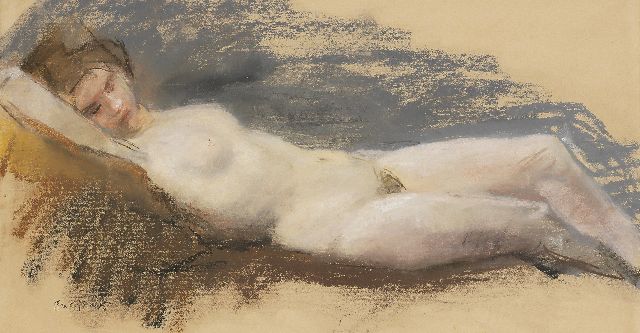 Isaac Israels | Reclining nude, Pastell auf Papier, 34,0 x 63,0 cm, signed l.l.