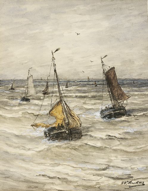 Hendrik Willem Mesdag | Bringing in the catch, Aquarell und Gouache auf Papier auf Papier, 52,8 x 40,4 cm, signed l.r.