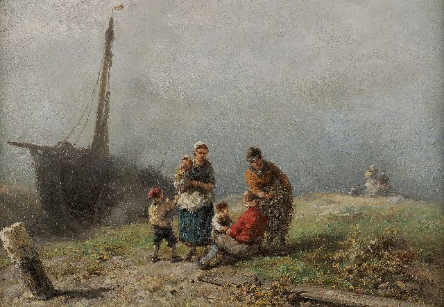 Jan H.B. Koekkoek | A fisherman's family in the dunes, Öl auf Holz, 24,7 x 34,9 cm, signed l.r.