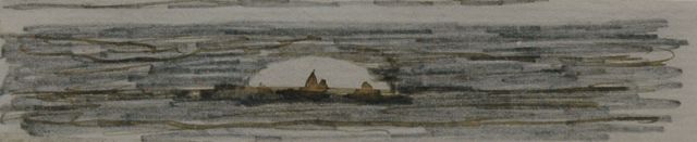 Hendrik Willem Mesdag | At sunset, Bleistift, Feder in schwarzer Tinte auf Papier, 3,0 x 12,3 cm
