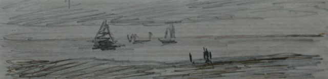 Hendrik Willem Mesdag | Fishing boats on the North Sea, Bleistift, Feder in schwarzer Tinte auf Papier, 2,5 x 12,3 cm