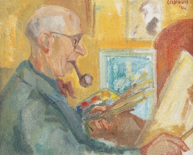 Hein Leemhuis | A painter at work, Wachsfarbe auf Leinwand, 50,3 x 62,2 cm, signed u.r. und dated '44