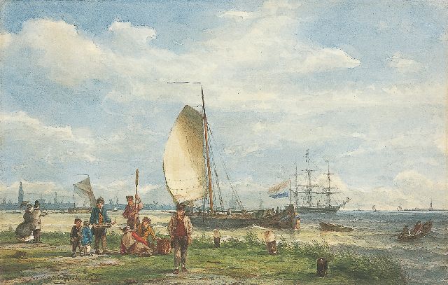 Jan H.B. Koekkoek | Sailing vessels on the river IJ near Amsterdam, Aquarell auf Papier, 22,0 x 34,0 cm, signed l.l. und dated 1865