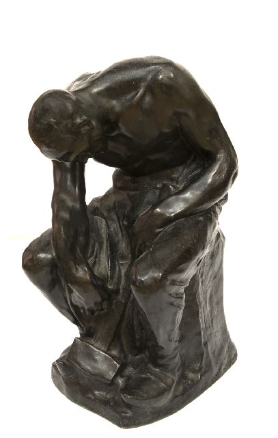 Jules Pierre van Biesbroeck | Ruhender Bergmann, Patinierter Gips, 53,0 x 25,5 cm