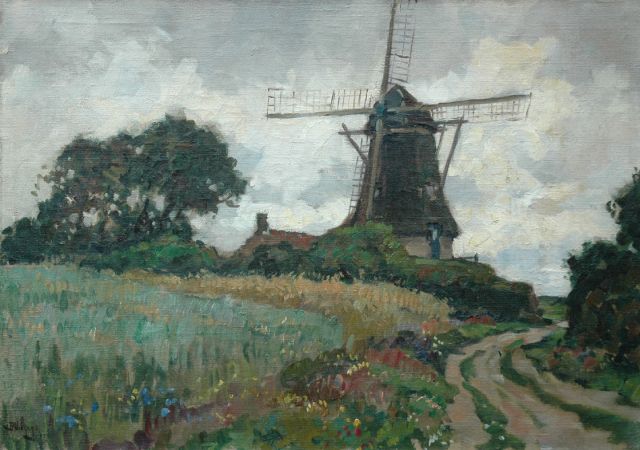 Ben Viegers | A view of the windmill 'De Duif' in Nunspeet, Öl auf Leinwand, 50,3 x 70,2 cm, signed l.l.