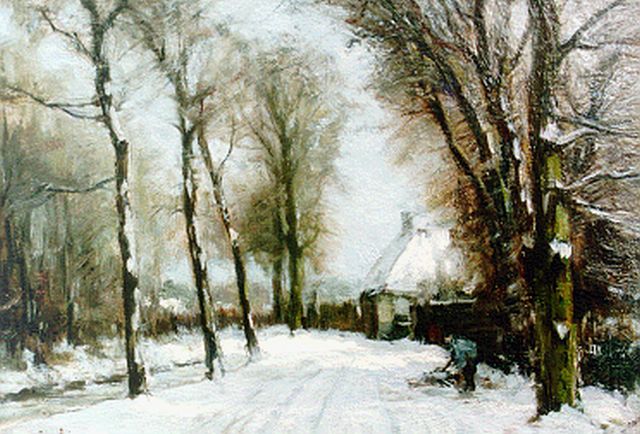 Louis Apol | A country lane in winter (Bezuidenhoutseweg Den Haag), Öl auf Leinwand, 27,0 x 39,0 cm, signed l.l.