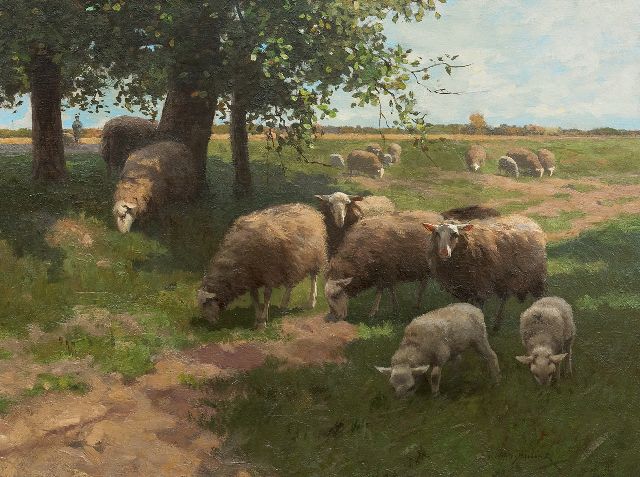 Willem Steelink jr. | Schafe und Lämmer unter den Bäumen, Öl auf Leinwand, 50,3 x 66,3 cm, Unterzeichnet r.u.