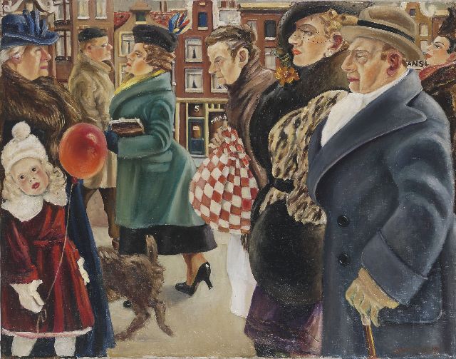 Rebecca van Gelder | Figures on a side-walk, Öl auf Leinwand, 75,4 x 95,8 cm, signed l.r.. met pseudonym 'B. Stratthon van Gelder' und dated '39