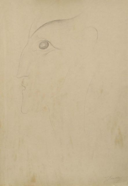 Jacob Bendien | In profile, Bleistift auf Papier auf Pappe, 46,3 x 31,5 cm, signed l.r.