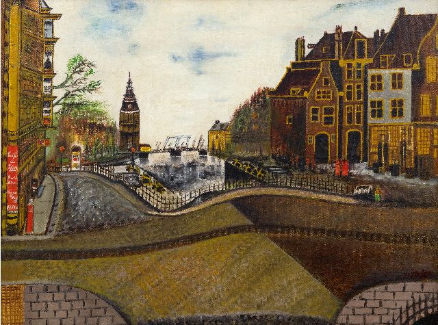Sipke Cornelis Houtman | Oude Schans, Ecke St.Antoniebreestraat, mit dem Montelbaans toren ( Turm), Amsterdam, Öl auf Leinwand, 47,5 x 62,0 cm, Unterzeichnet r.u. und zu datieren 1939