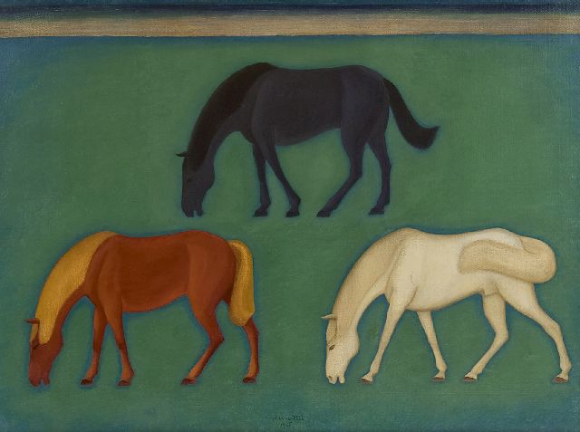 Johan van Hell | Drei grasende Pferde, Öl auf Leinwand, 60,5 x 80,5 cm, Unterzeichnet M.u. und datiert 1926