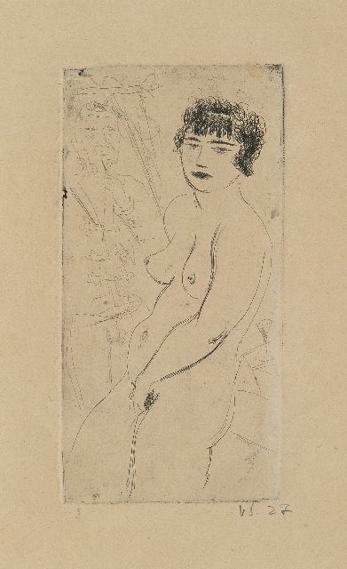 Sychra V.  | Weiblicher Akt, Radierung auf Papier 14,7 x 7,3 cm, Unterzeichnet r.u. in Bleistift 'v.s.' und datiert '27