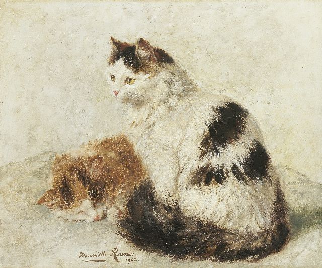 Henriette Ronner | Two cats, Öl auf Holz, 36,9 x 45,0 cm, signed l.c. und painted 1902