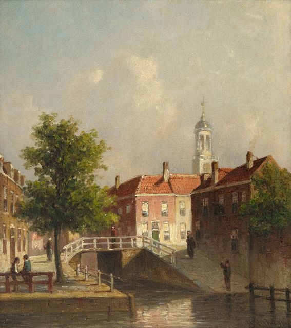 Petrus Gerardus Vertin | Ansicht auf die Nieuwe Gracht, Ecke Jansstraat in Haarlem, Öl auf Holz, 23,6 x 20,8 cm, Unterzeichnet r.u.