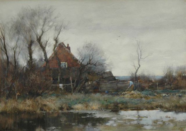 Chris van der Windt | Farms by the water, Aquarell auf Papier, 48,2 x 66,7 cm, signed l.l.