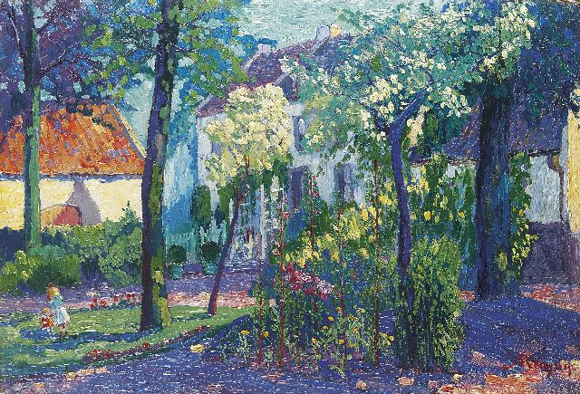 Jan Kruysen | A sunlit garden, Öl auf Holzfaser, 50,8 x 75,3 cm, signed l.r.