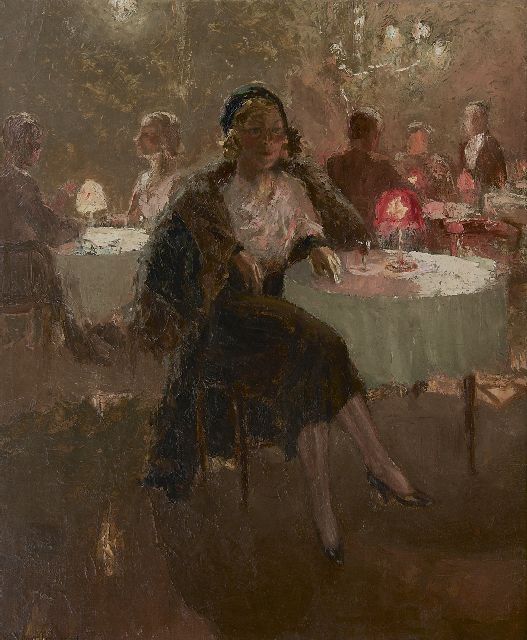Han van Meegeren | Die Schauspielerin Clara Vischer-Blaaser in einer Teestube, Öl auf Leinwand, 73,2 x 60,4 cm, Unterzeichnet u.l. und zu datieren um 1927-1932