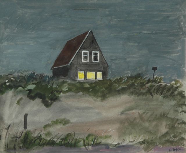 Harm Kamerlingh Onnes | House in the dunes, Terschelling, Bleistift und Aquarell auf Papier, 23,5 x 28,4 cm, signed l.r. with monogram und dated '66