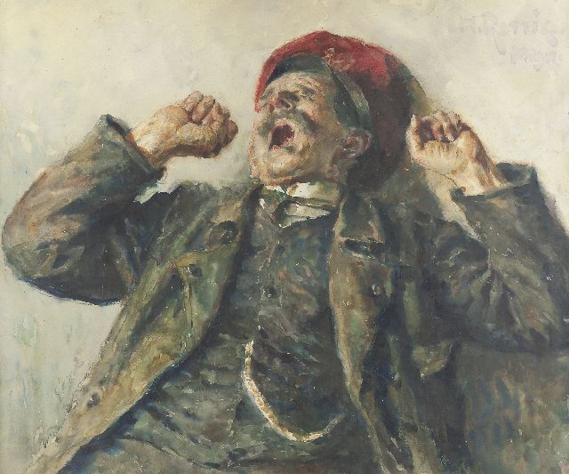 Rettig H.  | Yawning man, Aquarell auf Papier 71,0 x 86,0 cm, signed u.r.