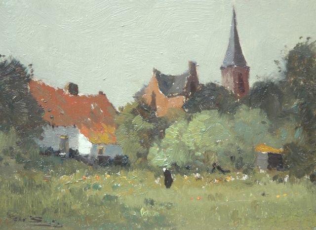 Chris Soer | Farmyard in a village, Öl auf Holz, 13,0 x 17,9 cm, signed l.l.