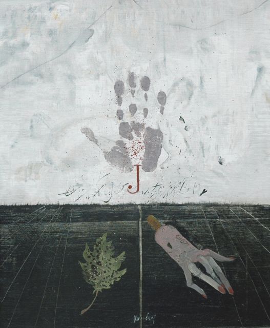 Jan van Heel | Hand and autumn leave, Öl auf Leinwand, 60,0 x 50,2 cm, signed l.c. und dated verso 1975