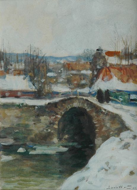 Louis van Soest | Arched bridge in the snow, Aquarell auf Papier, 18,8 x 13,9 cm, signed l.r.