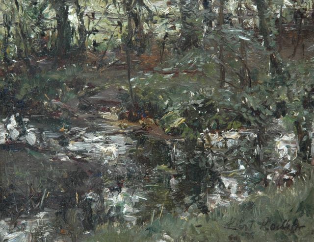 Albert Roelofs | Ducks in a pond, Öl auf Tafel, 13,9 x 18,0 cm, signed l.r.