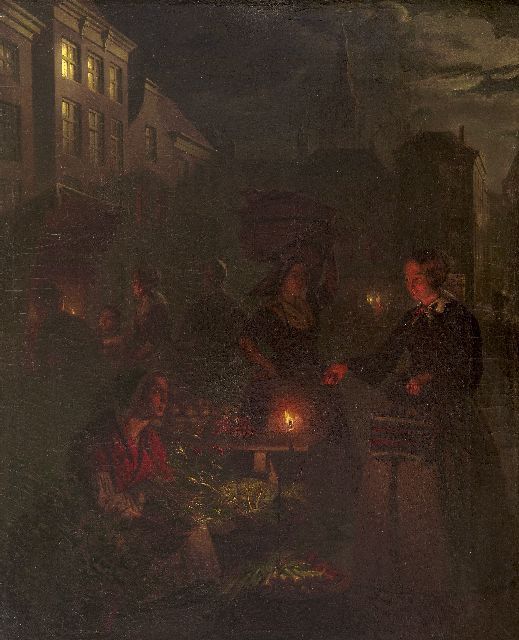 Petrus van Schendel | Marktszene auf dem Grote Markt im Haag, Öl auf Leinwand, 66,5 x 51,2 cm, zu datieren 1855-1860