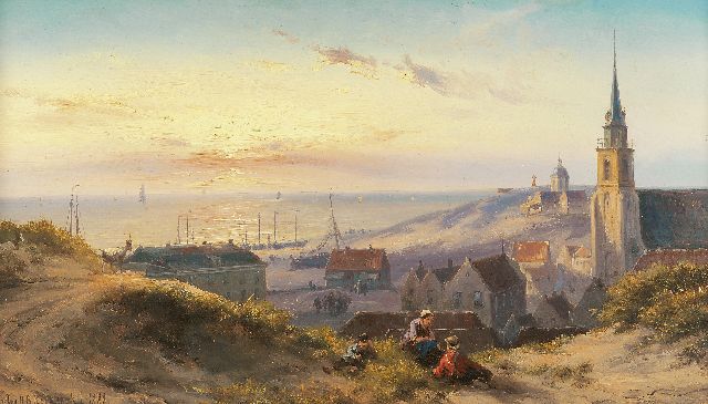 Koekkoek J.H.B.  | The dunes and beach at Scheveningen, Öl auf Holz 24,0 x 41,5 cm, signed l.l. und dated 1888