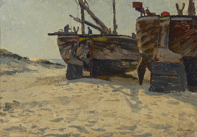 Wilhelm Bartsch | 'Bomschiffe' auf dem Strand, Öl auf Leinwand auf Pappe, 34,3 x 49,1 cm, Unterzeichnet r.u.
