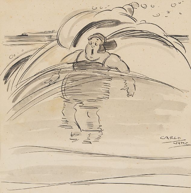 Jung C.H.  | Die unerwartete Welle, Ausziehtusche auf Papier 20,0 x 19,0 cm, Unterzeichnet r.u.