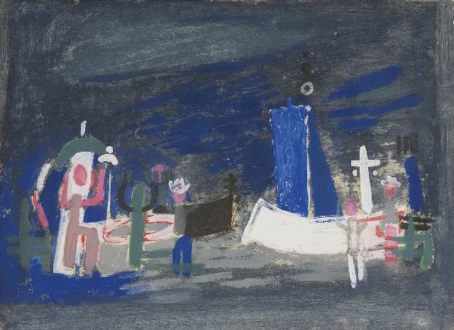 Jaap Nanninga | Fischerboote bei Marseille, Gouache auf Papier, 26,7 x 37,0 cm, Unterzeichnet r.u. und datiert - 52